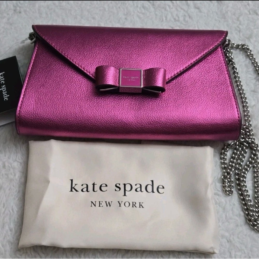 kate spade Metallic Fuchsia Bow Envelope Crossbody free shipping